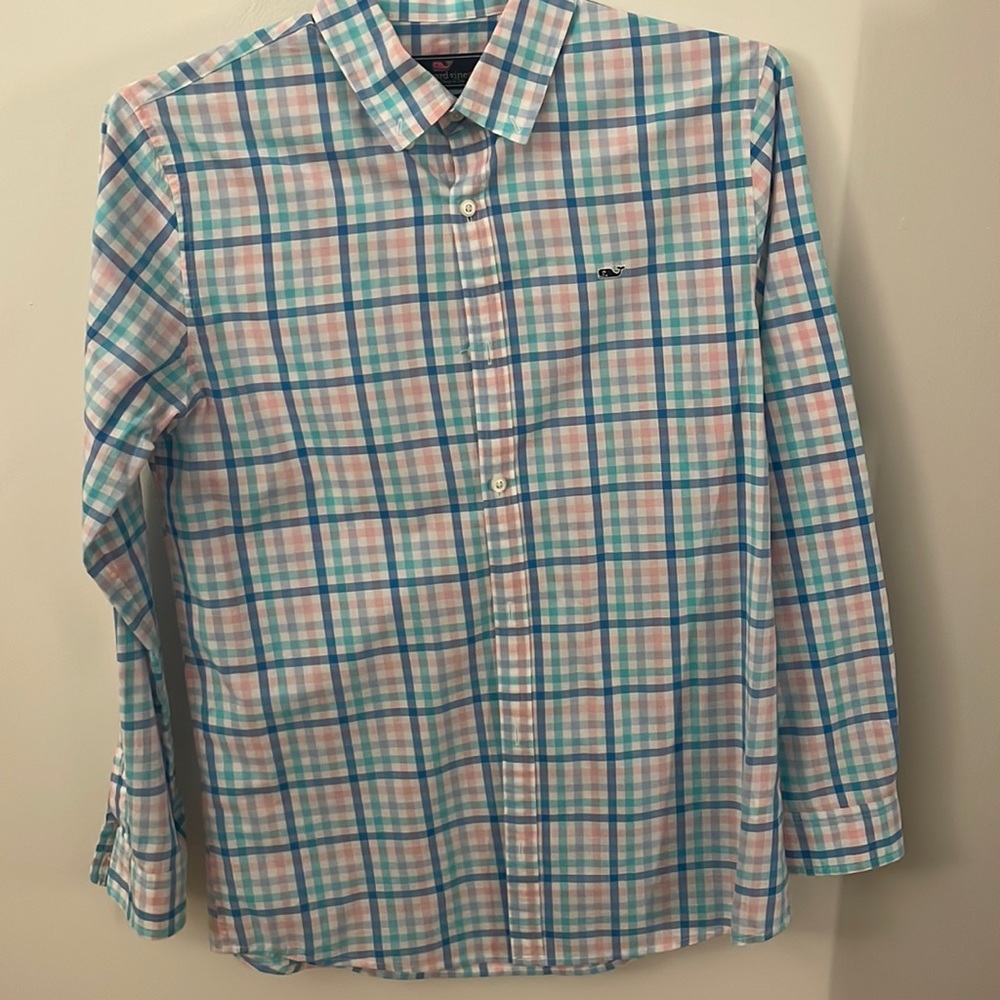 Vineyard Vines Boys Size XL (18) Button Down Whale Shirt Long Sleeves Multicolor